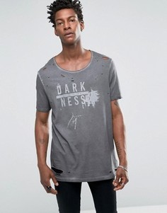 Длинная футболка с принтом Darkness ASOS - Серый