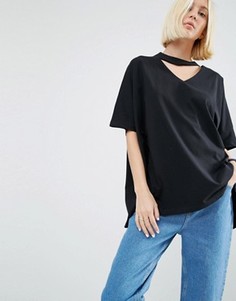 Oversize-футболка с V-образным вырезом ASOS WHITE - Черный