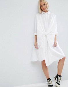 Платье-рубашка с узелком спереди ASOS WHITE - Белый