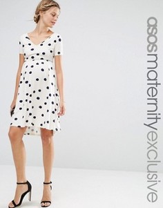 Короткое приталенное платье для беременных в горошек ASOS Maternity - Мульти