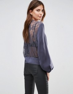 Блузка с кружевной спинкой и атласной завязкой спереди Vila - Серый