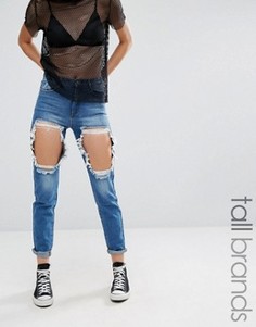 Джинсы скинни с завышенной талией и прорехами Missguided Tall - Синий