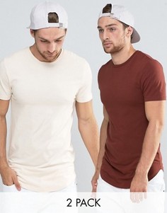 2 удлиненные футболки (песочная/каштановая) ASOS - СКИДКА 15 - Мульти