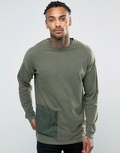 Длинный оversize-лонгслив с нейлоновым карманом и лентой сзади ASOS - Зеленый