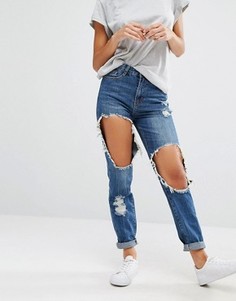 Рваные джинсы в винтажном стиле с завышенной талией Missguided Riot - Синий