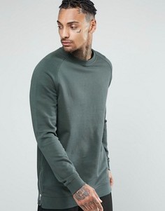 Темно-синий выбеленный свитшот удлиненного кроя с молниями по бокам ASOS - Черный