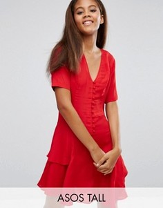 Чайное платье с ярусной юбкой ASOS TALL - Красный