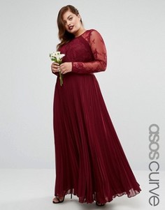 Плиссированное платье макси с кружевом ASOS CURVE WEDDING - Красный