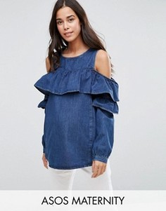 Топ для беременных с открытыми плечами и оборками ASOS MATERNITY - Синий