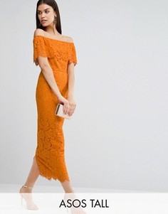 Кружевное платье-футляр миди ASOS TALL - Оранжевый