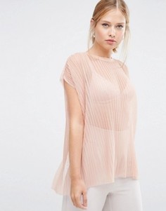 Сетчатая футболка со складками ASOS - Розовый