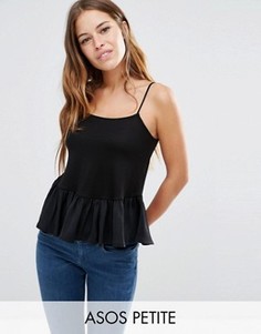 Топ на бретельках с атласной оборкой по краю ASOS PETITE - Черный
