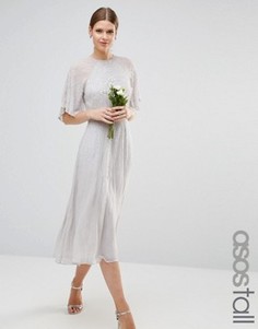 Платье миди с рукавами-бабочка и отделкой ASOS TALL WEDDING - Серый