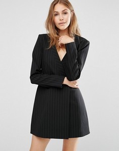Платье-пиджак в тонкую полоску с длинными рукавами BCBG MAXAZRIA - Черный