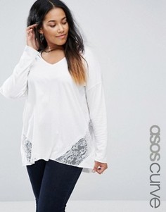 Oversize-топ с длинными рукавами и кружевными вставками ASOS CURVE - Кремовый