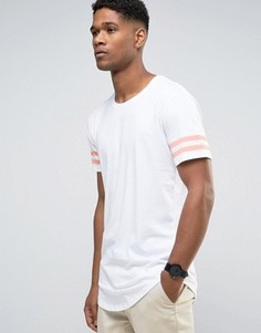 Удлиненная футболка с полосками на рукавах и асимметричным краем Only &amp; Sons - Белый