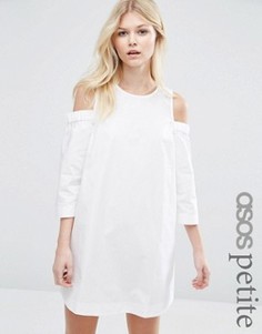 Свободное хлопковое платье с вырезами на плечах ASOS PETITE - Белый