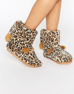 Слиперы-ботинки с леопардовым узором и декоративным хвостом New Look - Stone