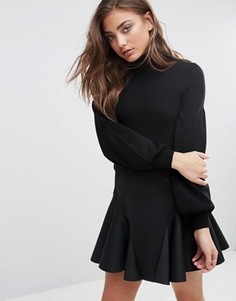 Джемпер с отворачивающимся воротом и пышными рукавами Miss Selfridge - Черный