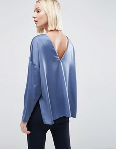 Атласный oversize-топ с V-образным вырезом сзади ASOS Premium - Синий