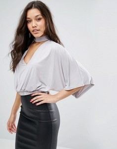 Топ с чокером и глубоким вырезом ASOS - Серый