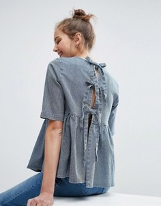 Джинсовый топ в полоску с завязками ASOS - Синий