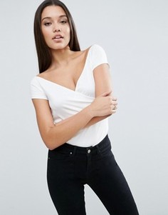 Топ с запахом и короткими рукавами ASOS - Кремовый