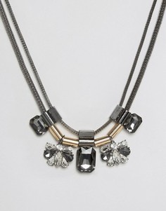 Броское ярусное ожерелье с камнями Nylon - Серебряный