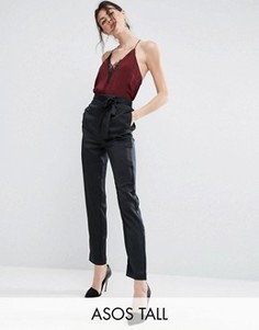 Атласные брюки-галифе с завязкой сбоку ASOS TALL Premium - Черный