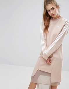 Трикотажное платье платье с тремя полосками и асимметричным подолом adidas Originals - Розовый