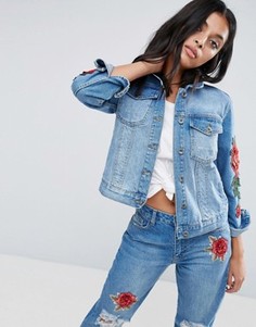 Узкая джинсовая куртка с цветочной вышивкой Kubban - Синий