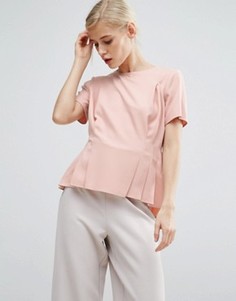 Структурированная футболка со складками на талии ASOS - Розовый