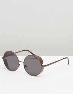Круглые солнцезащитные очки с отделкой из металла по бокам ASOS - Коричневый