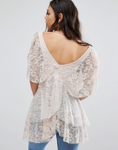 Кружевная футболка Free People Heatherton - Кремовый