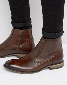 Коричневые кожаные ботинки челси с молнией ASOS - Коричневый