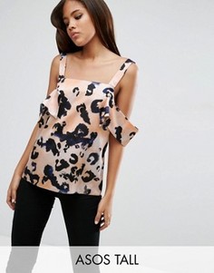 Топ с открытыми плечами и акварельным принтом ASOS TALL - Мульти