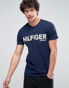 Темно-синяя футболка с большим логотипом Hilfiger Denim - Темно-синий