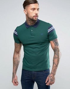 Зеленое узкое поло из пике с полосками Fred Perry - Зеленый