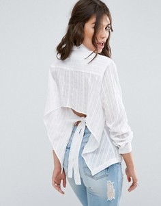 Рубашка с вышивкой в полоску и бантом на спине ASOS - Белый