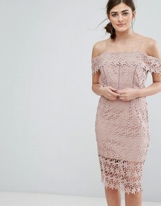 Платье с прорезным кружевом и открытыми плечами New Look - Серый