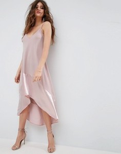 Платье-трапеция миди на тонких бретельках с атласной вставкой ASOS - Розовый