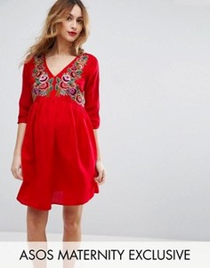Платье миди с вышивкой ASOS Maternity - Красный