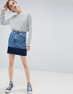 Джинсовая мини-юбка с контрастным подолом ASOS - Синий