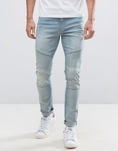 Выбеленные супероблегающие байкерские джинсы ASOS - Синий