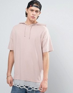 Oversize-футболка с капюшоном и рваной отделкой ASOS - Розовый