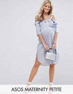 Платье-рубашка с открытыми плечами и отворотами ASOS Maternity PETITE - Синий