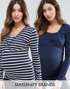 2 лонгслива для беременных из органического хлопка Mamalicious - Темно-синий Mama.Licious