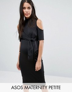 Платье миди с вырезом на плечах и поясом ASOS Maternity PETITE - Черный
