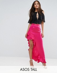 Атласная юбка с асимметричными оборками ASOS TALL - Розовый