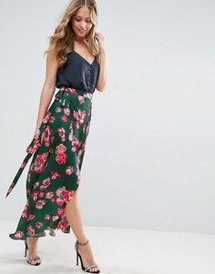 Атласная юбка макси с цветочным принтом ASOS - Мульти